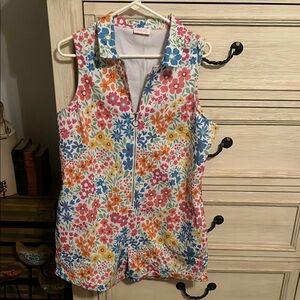 Floral Sleeveless Zip Front Denim Romper